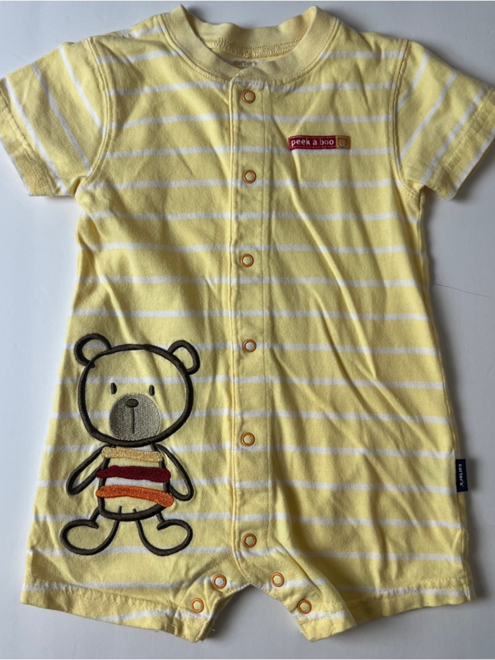 Carter’s Peek-a-Boo Yellow Striped Bear Romper 12 months